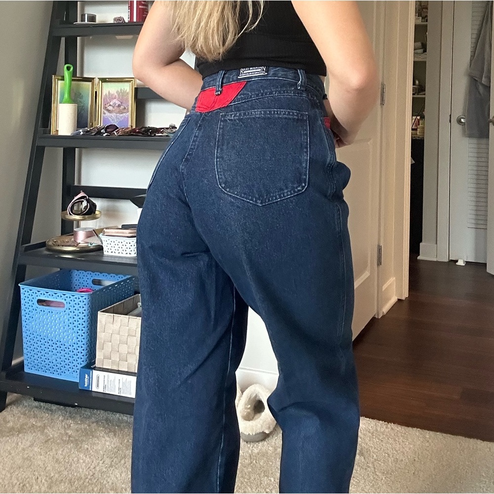 Vintage Red Accent Straight Leg Jeans